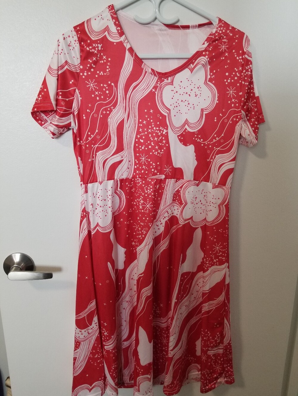 Red & White Floral A-Line Dress